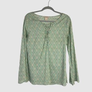 Guess Jeans Womens Large Paisley Tie Front Neck Blouse Lightweight Peasant Top